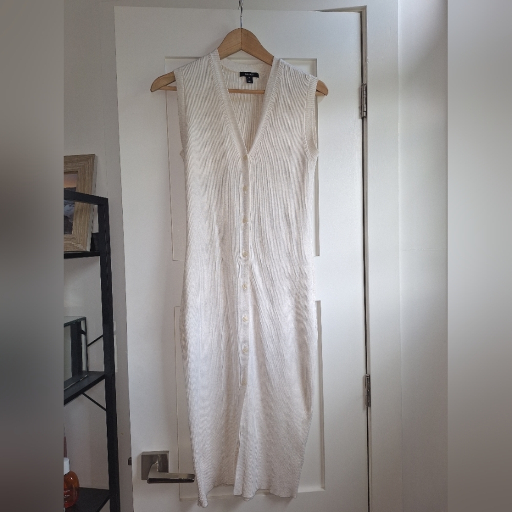 Beige Sleeveless Button-Down Sweater Dress